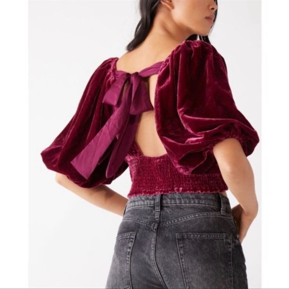 Free People Marie Velvet Open Back Top in Queen Pomegranite Size XL - Picture 7 of 13